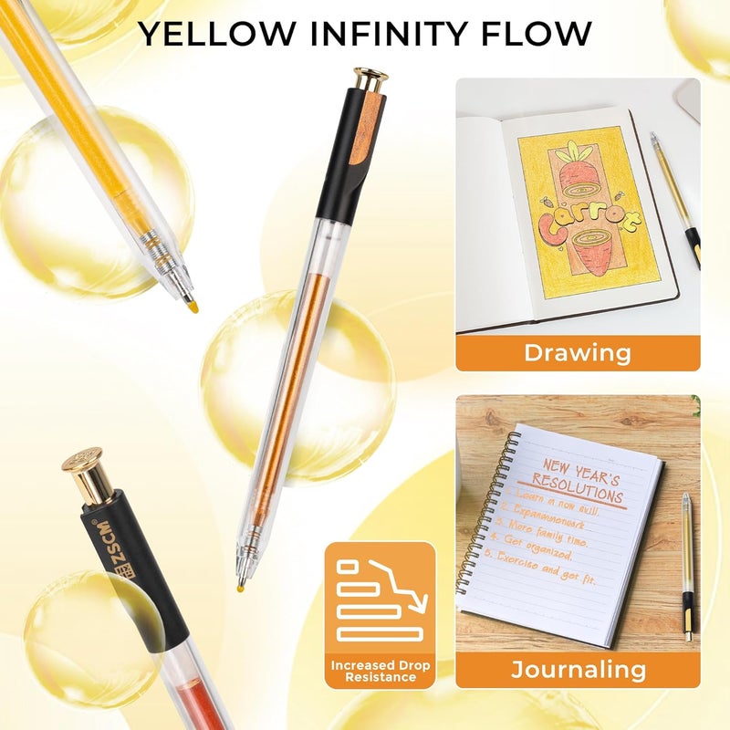 ZSCM Retractable Glitter Gel Pens, 12 Colors Large Capacity Yellow Glitter Metallic Gel Ink Pens, 1 mm Fine Point Smooth Writing Color Pens for Adult Coloring Book Note Taking Aesthetic Art Supplies - Image 5